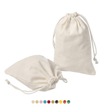 Plain Organic Cotton Fabric Muslin Calico Drawstring Pouch Printed Canvas Drawstring Bag With Custom Logo
